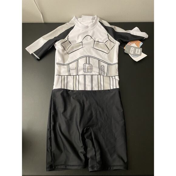 NWT Stormtrooper Swimsuit Star Wars M Disney Rash Guard Adaptive White Black - Picture 1 of 9